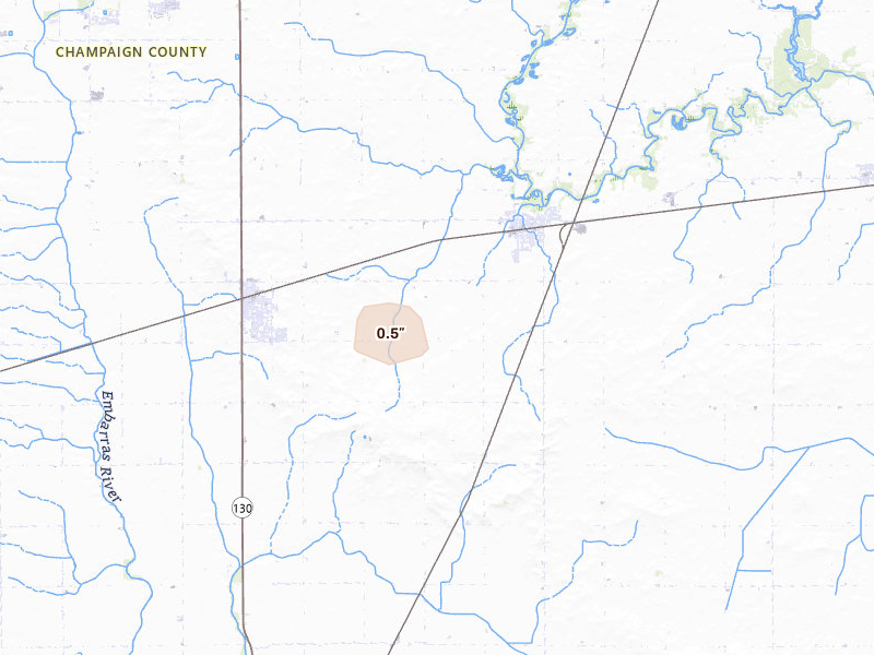 Radar-estimated hail-size map of the storm over Sidney, IL on Jun 10, 2026