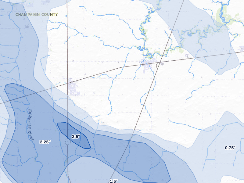 NEXRAD radar-signature map of the hail storm over Sidney, IL on Aug 11, 2026