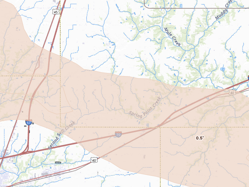 Radar-estimated hail-size map of the storm over Sigel, IL on Jun 17, 2026
