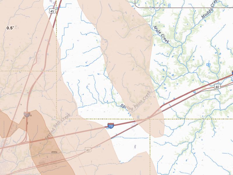 Radar-estimated hail-size map of the storm over Sigel, IL on Jul 26, 2026