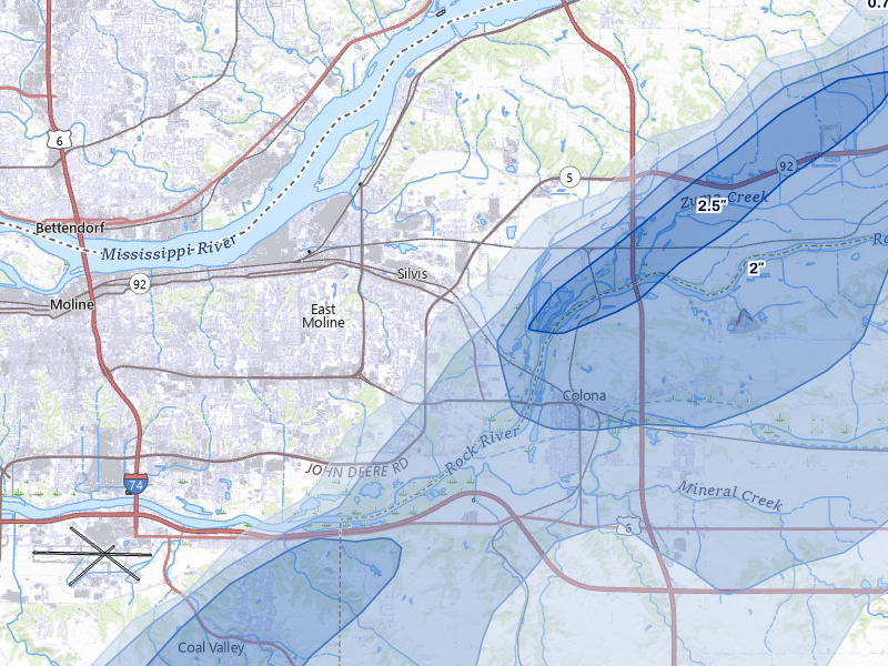 NEXRAD radar-signature map of the hail storm over Silvis, IL on Apr 2, 2026