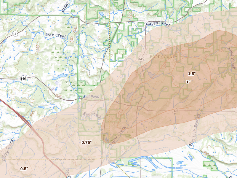 Radar-estimated hail-size map of the storm over Simpson, IL on Mar 4, 2026