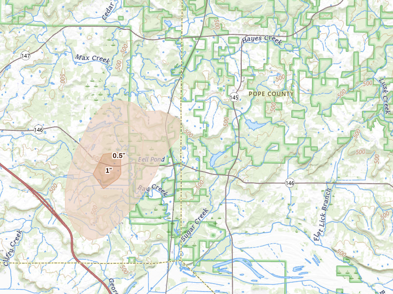 Radar-estimated hail-size map of the storm over Simpson, IL on Jul 3, 2026