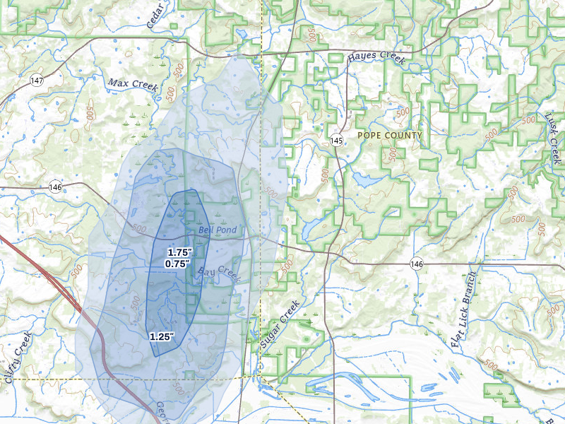 NEXRAD radar-signature map of the hail storm over Simpson, IL on Jul 3, 2026