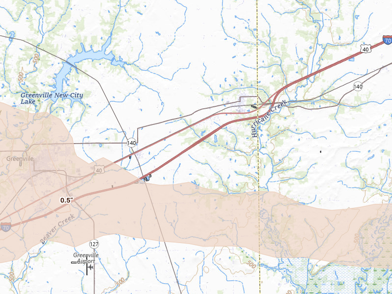 Radar-estimated hail-size map of the storm over Smithboro, IL on May 4, 2026