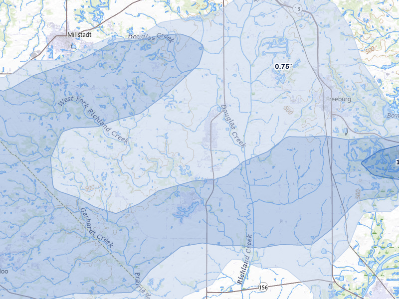NEXRAD radar-signature map of the hail over Smithton, IL