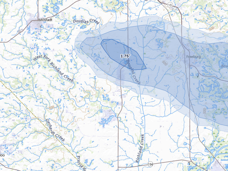 NEXRAD radar-signature map of the hail storm over Smithton, IL on May 16, 2026