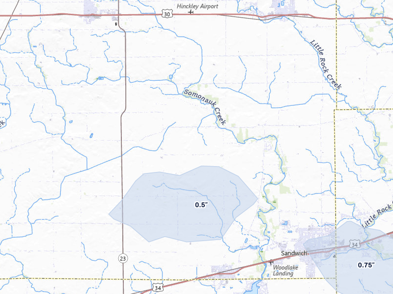 NEXRAD radar-signature map of the hail over Somonauk, IL