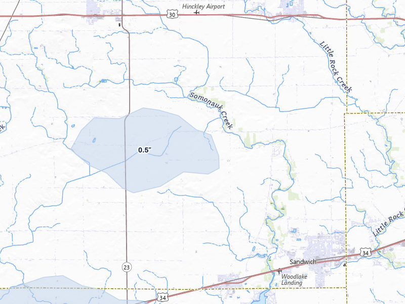 NEXRAD radar-signature map of the hail storm over Somonauk, IL on May 4, 2026