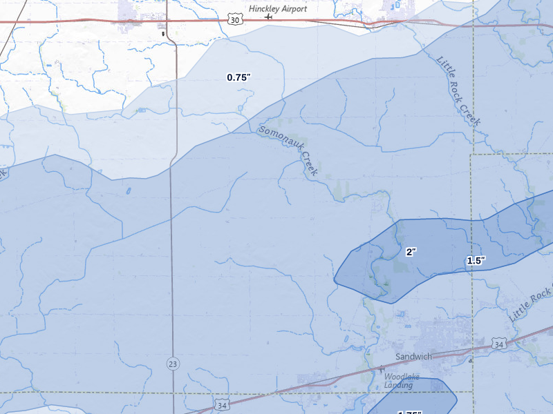 NEXRAD radar-signature map of the hail over Somonauk, IL