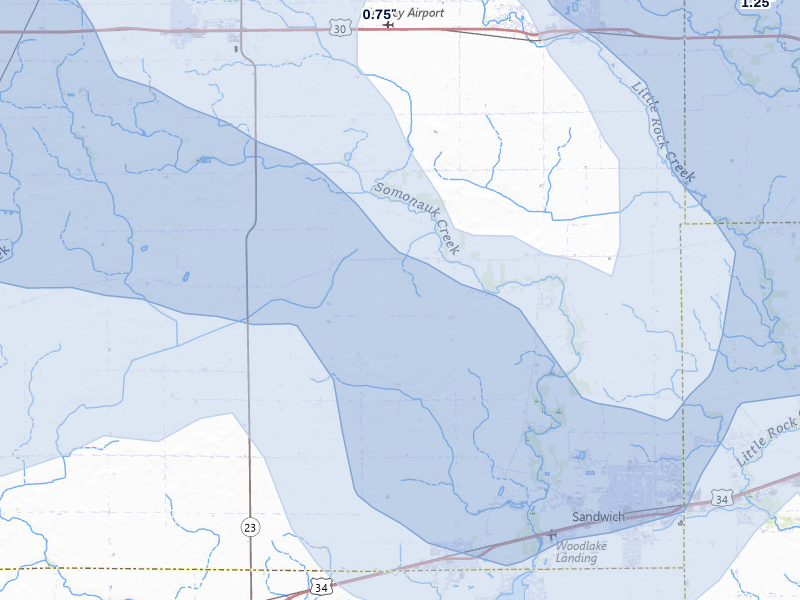 NEXRAD radar-signature map of the hail storm over Somonauk, IL on Jul 3, 2026