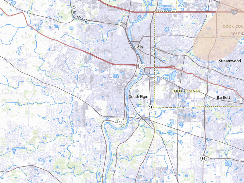 Radar-estimated hail-size map of the storm over South Elgin, IL on Jul 3, 2026