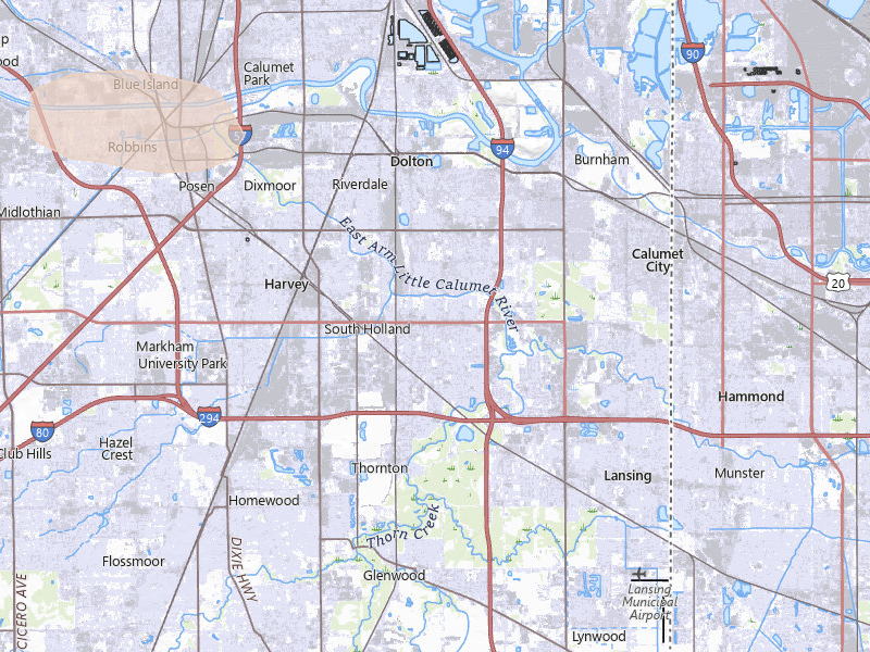 Radar-estimated hail-size map of the storm over South Holland, IL on Mar 26, 2026