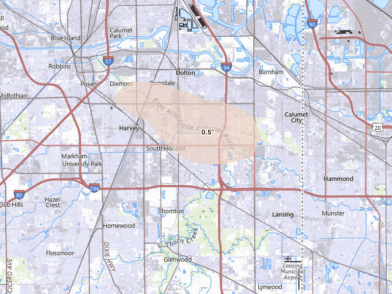Radar-estimated hail-size map of the storm over South Holland, IL