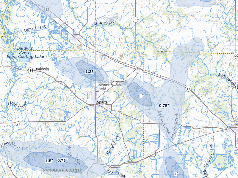 NEXRAD radar-signature map of the hail storm over Sparta, IL on Jul 8, 2026