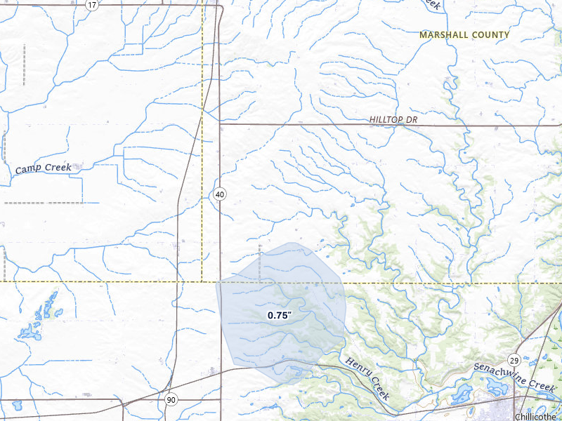 NEXRAD radar-signature map of the hail over Speer, IL