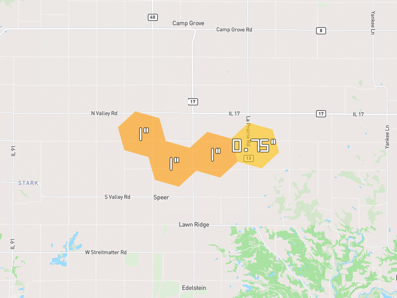 Hail map of Speer, IL on Jun 6, 2026, hail up to 1"