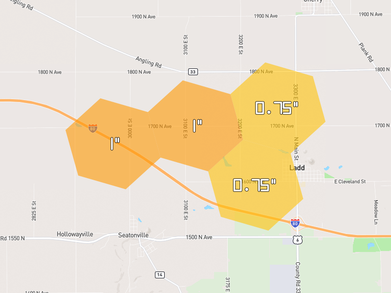 Hail map of Spring Valley, IL on Jul 4, 2026, hail up to 1"