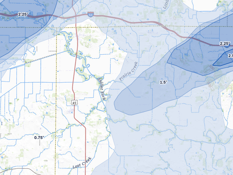 NEXRAD radar-signature map of the hail over Springerton, IL