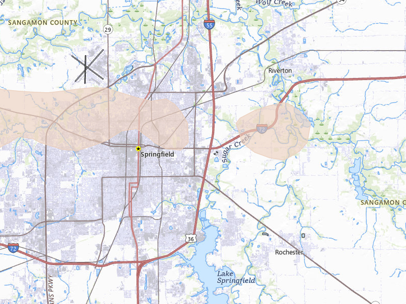 Radar-estimated hail-size map of the storm over Springfield, IL on Mar 3, 2026