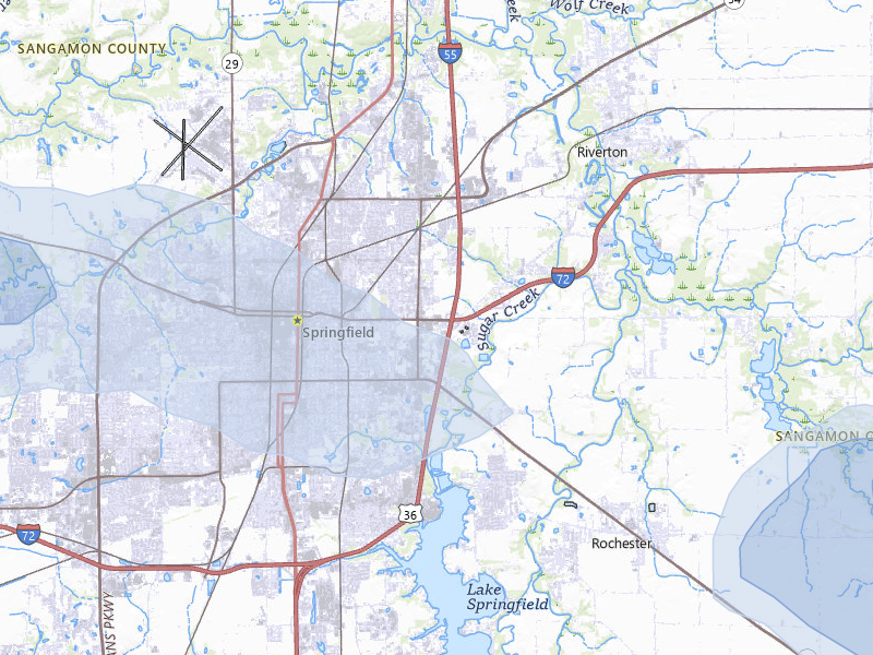 NEXRAD radar-signature map of the hail over Springfield, IL