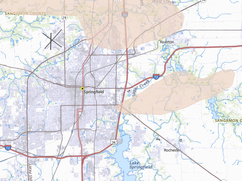 Radar-estimated hail-size map of the storm over Springfield, IL on May 4, 2026