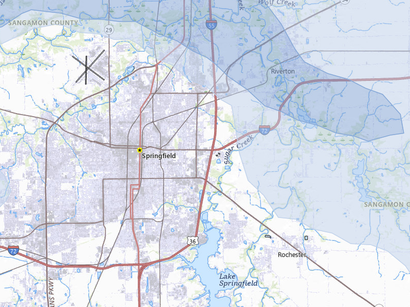 NEXRAD radar-signature map of the hail storm over Springfield, IL on May 4, 2026