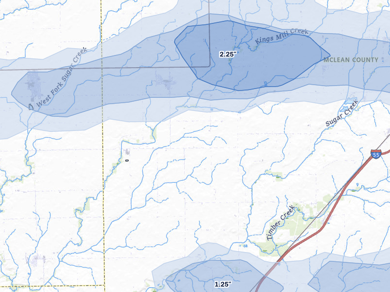 NEXRAD radar-signature map of the hail storm over Stanford, IL on Mar 26, 2026