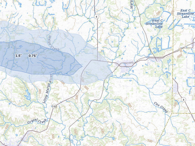 NEXRAD radar-signature map of the hail storm over Steeleville, IL on Jul 8, 2026