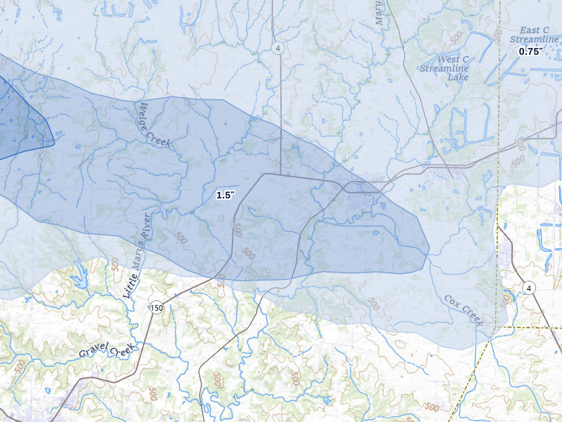 NEXRAD radar-signature map of the hail storm over Steeleville, IL on Jul 10, 2026