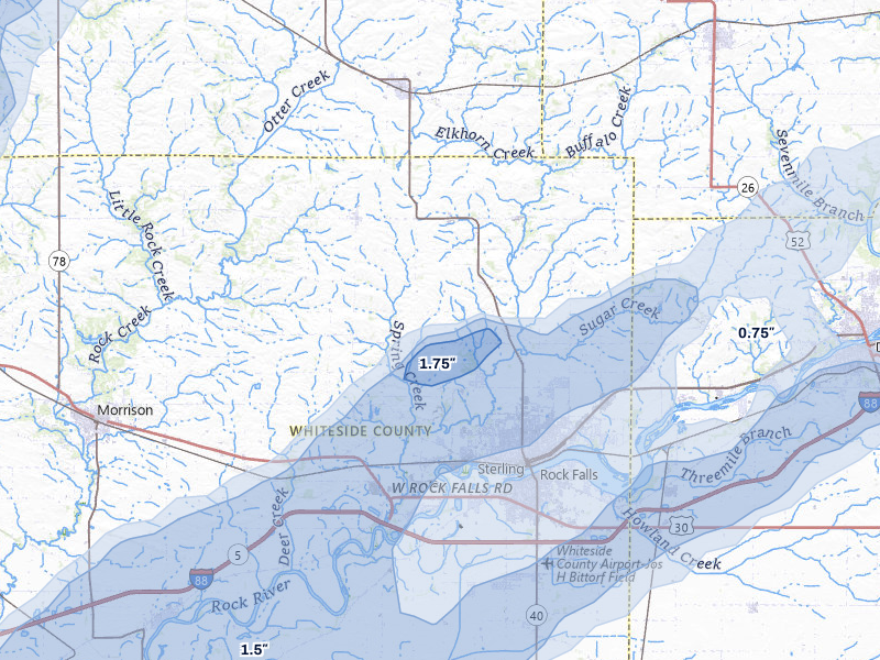 NEXRAD radar-signature map of the hail storm over Sterling, IL on Apr 2, 2026