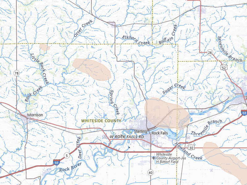 Radar-estimated hail-size map of the storm over Sterling, IL on Jun 24, 2026