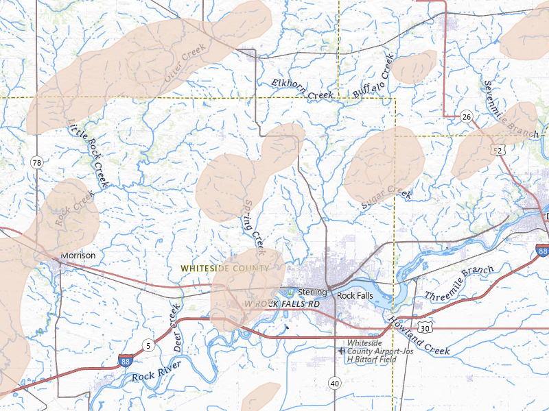 Radar-estimated hail-size map of the storm over Sterling, IL on Jul 3, 2026