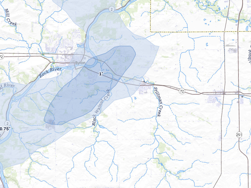 NEXRAD radar-signature map of the hail over Stillman Valley, IL