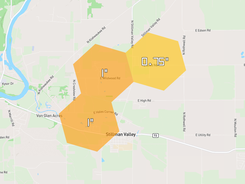 Hail map of Stillman Valley, IL on Jul 3, 2026, hail up to 1"