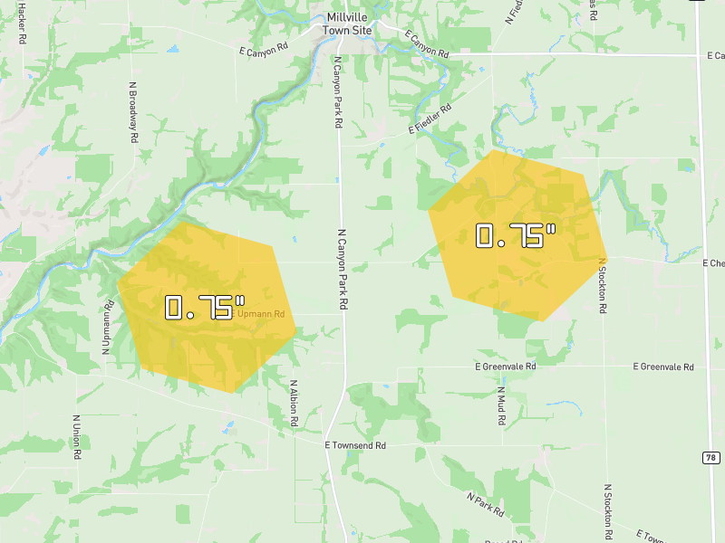 Hail map of Stockton, IL on Jul 2, 2026, hail up to 0.75"