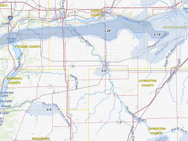 NEXRAD radar-signature map of the hail over Streator, IL