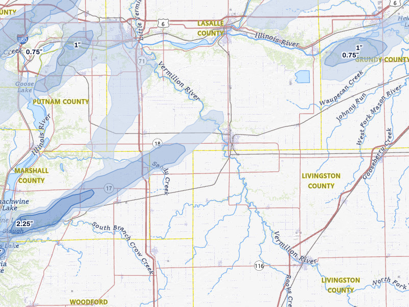 NEXRAD radar-signature map of the hail storm over Streator, IL on Apr 2, 2026