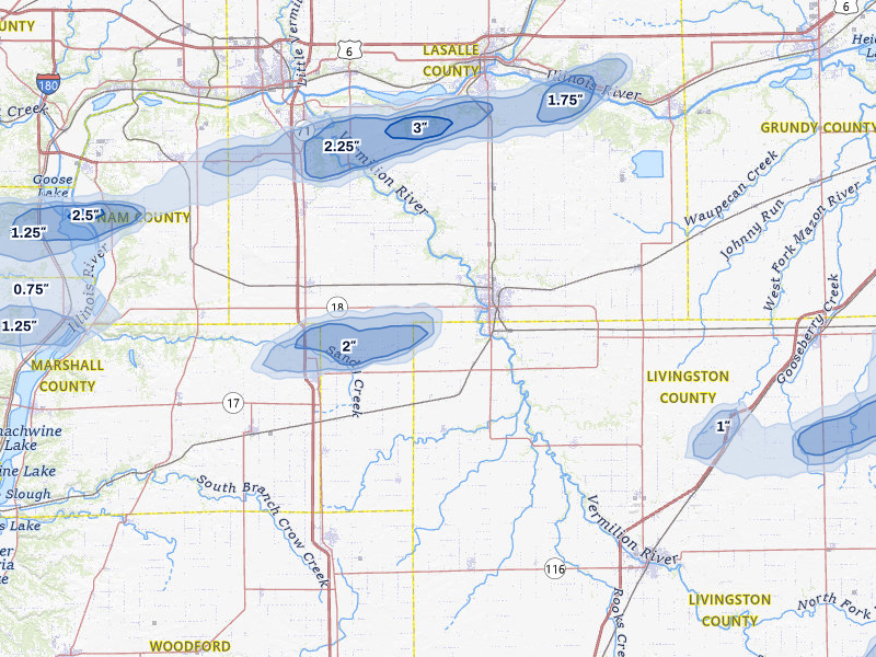 NEXRAD radar-signature map of the hail over Streator, IL