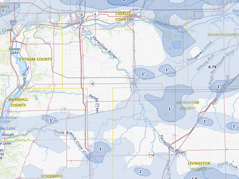 NEXRAD radar-signature map of the hail storm over Streator, IL on May 4, 2026