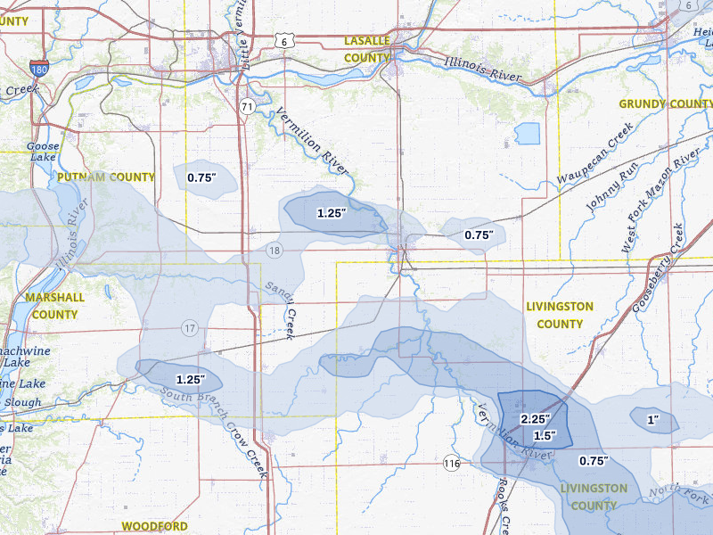 NEXRAD radar-signature map of the hail storm over Streator, IL on Jun 5, 2026