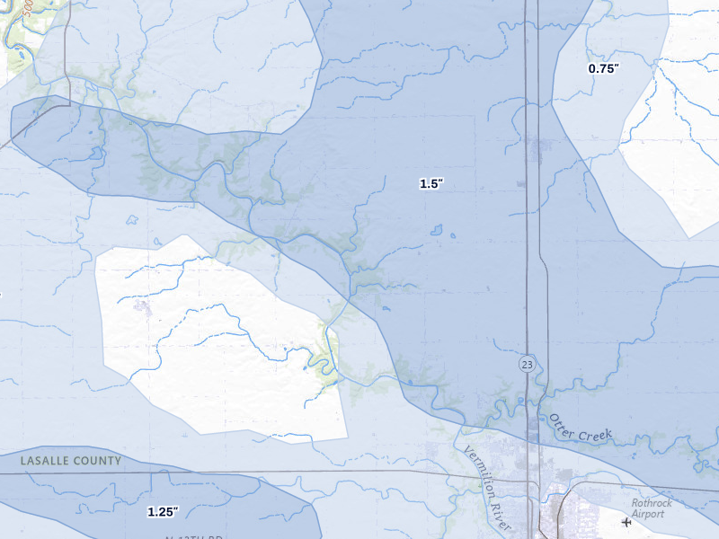 NEXRAD radar-signature map of the hail storm over Streator, IL on Aug 9, 2026