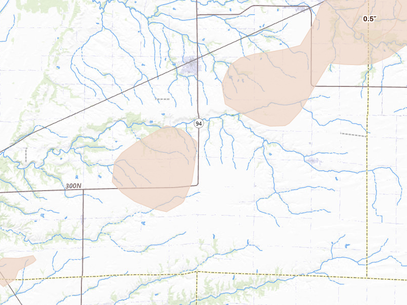 Radar-estimated hail-size map of the storm over Stronghurst, IL on Apr 2, 2026