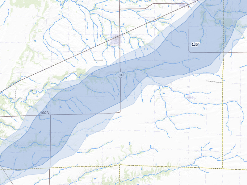NEXRAD radar-signature map of the hail storm over Stronghurst, IL on Apr 2, 2026