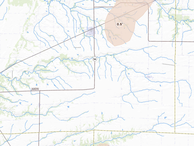 Radar-estimated hail-size map of the storm over Stronghurst, IL on Apr 17, 2026