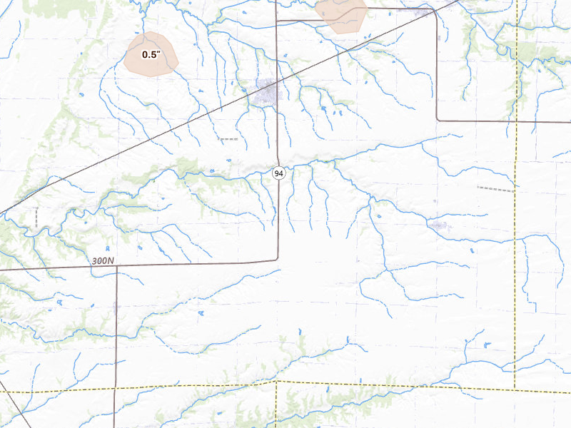 Radar-estimated hail-size map of the storm over Stronghurst, IL on Jul 9, 2026