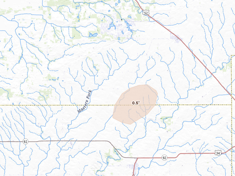 Radar-estimated hail-size map of the storm over Sublette, IL on Jul 4, 2026