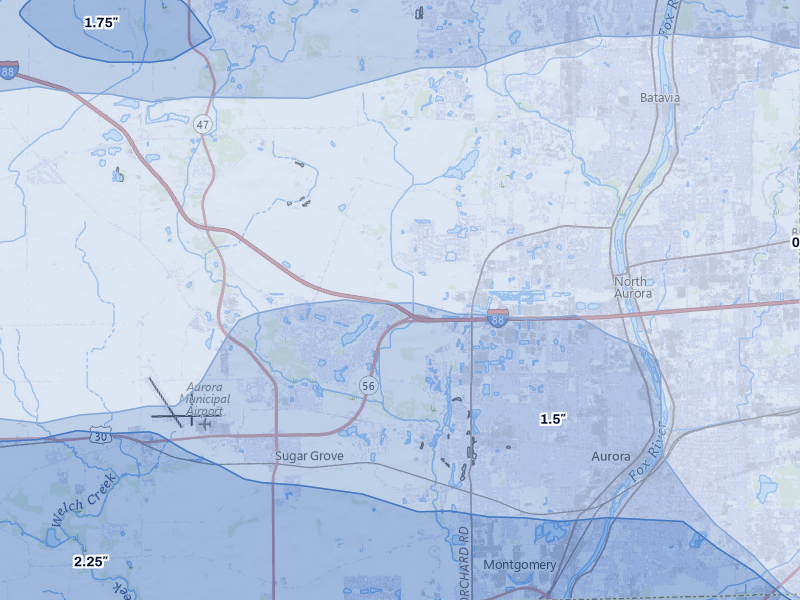 NEXRAD radar-signature map of the hail storm over Sugar Grove, IL on Mar 30, 2026