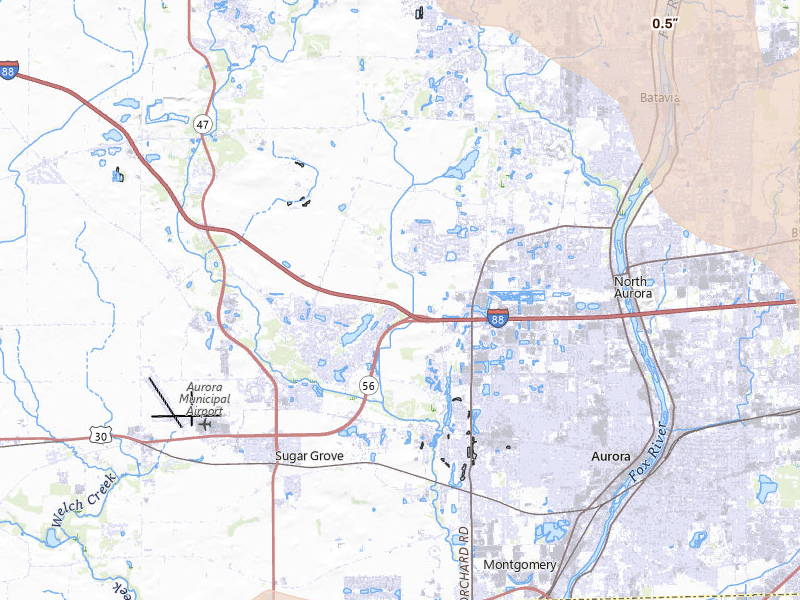 Radar-estimated hail-size map of the storm over Sugar Grove, IL on Jul 27, 2026