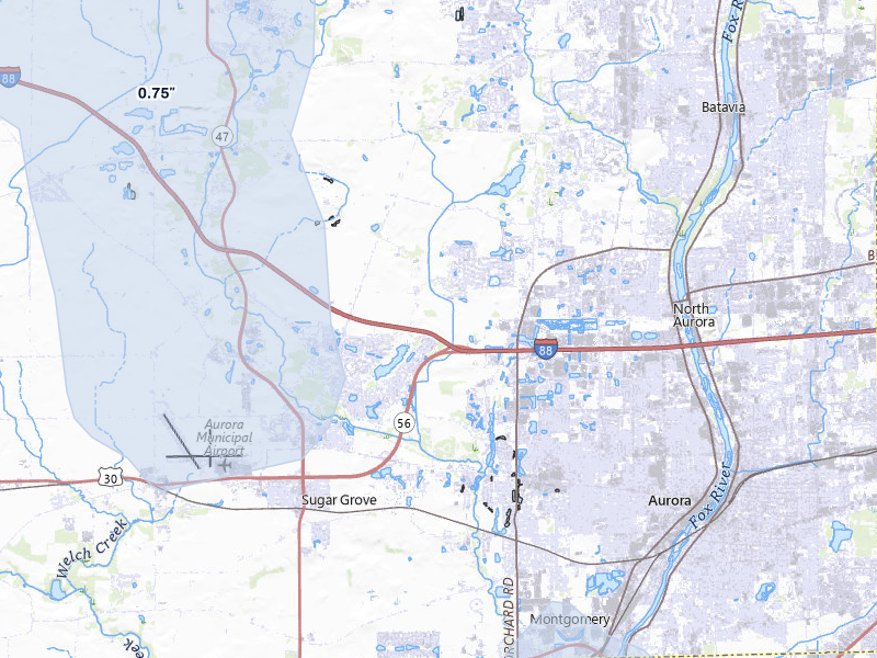NEXRAD radar-signature map of the hail storm over Sugar Grove, IL on Jul 27, 2026
